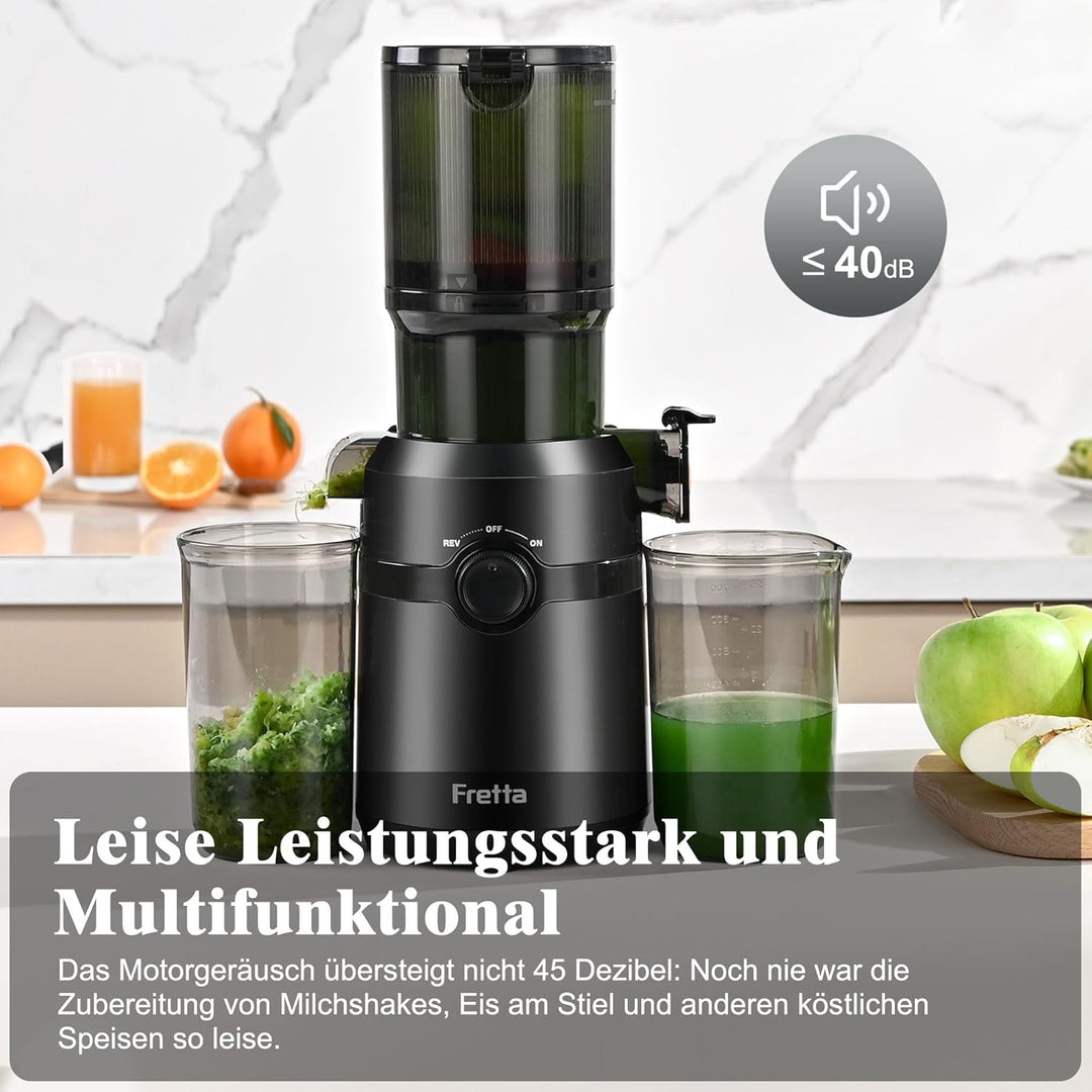 Entsafter Gemüse und Obst Testsieger,Fretta 200W Entsafter Slow Juicer,Entsafter Elektrisch,108-mm F