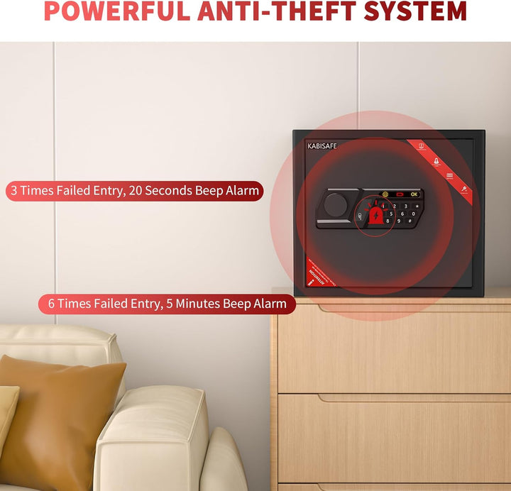 30L Tresor – Stahl-Safe, Möbeltresor mit Zahlenschloss & Code-Alarmsystem, LED-Beleuchtung, Abnehmba