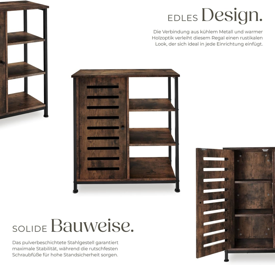 tectake Sideboard mit 3 Fächern und Schrankfach, 71 x 32 x 82 cm, Industrie-Design, Holz Kommode für