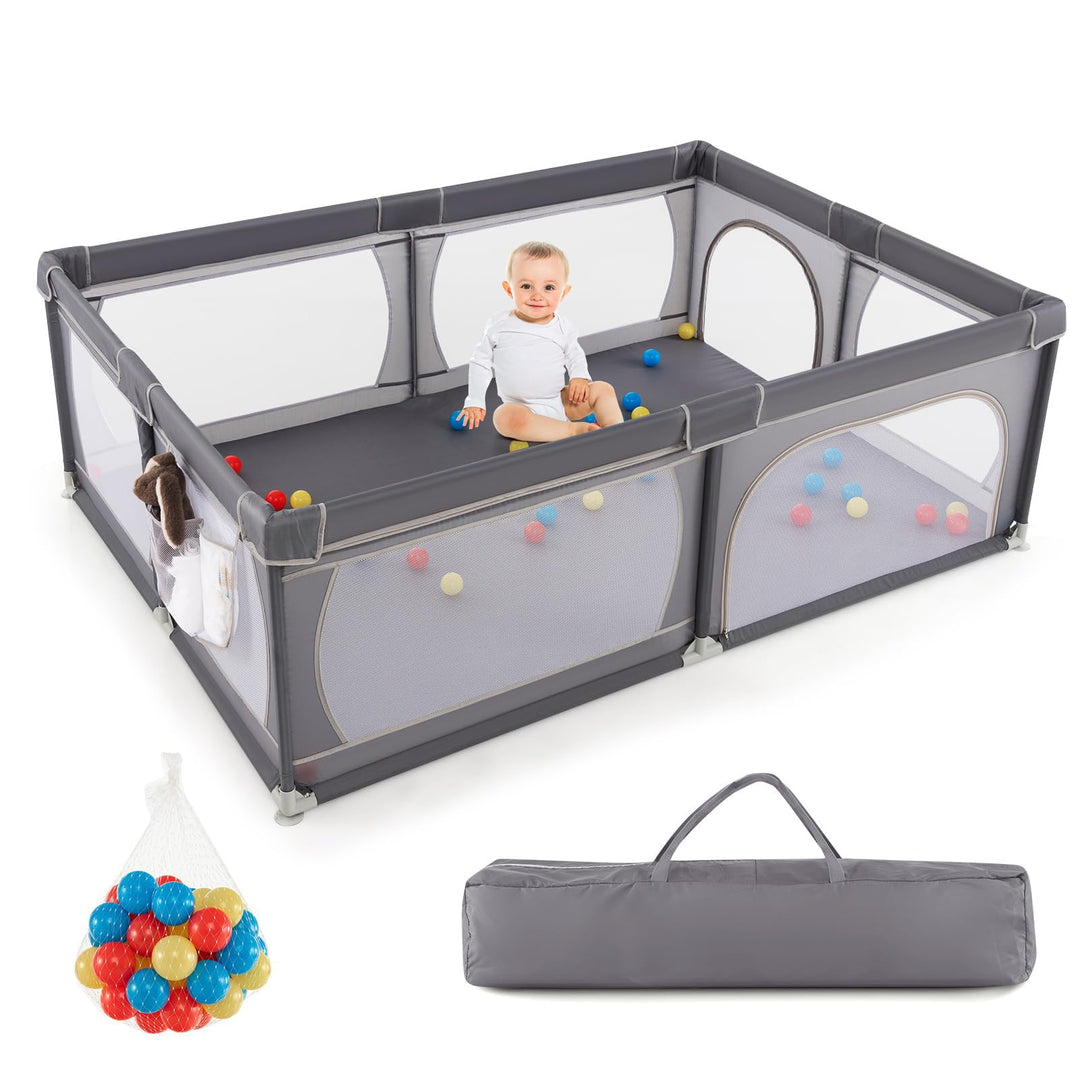 DREAMADE 200 x 140 cm Baby Laufstall, Laufgitter mit 50 Bällen & Tragetasche, Krabbelgitter für Kind