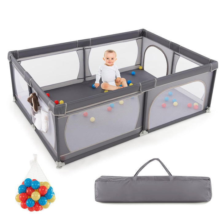 DREAMADE 200 x 140 cm Baby Laufstall, Laufgitter mit 50 Bällen & Tragetasche, Krabbelgitter für Kind