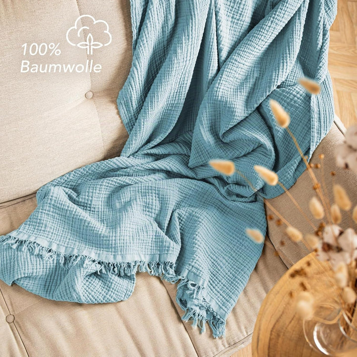 Pure Label 2er Set Musselin Decke 150x200 Hellblau aus Baumwolle Hellblau 2er Set 150x200 cm, Hellbl