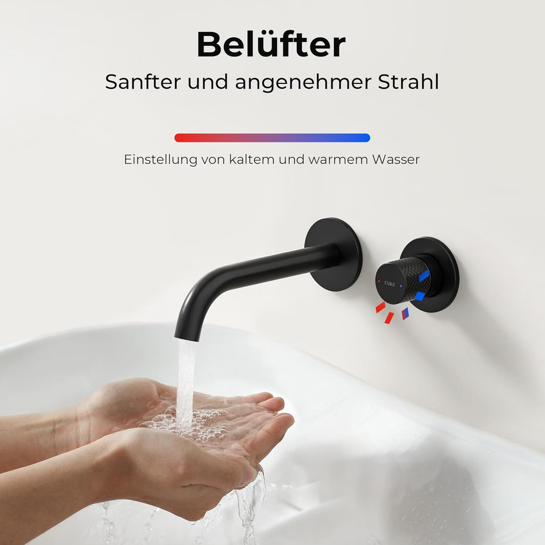 EMKE Waschtischarmatur Unterputz für Wandmontage, Wasserhahn Bad Unterputz, Mischbatterie Waschbecke