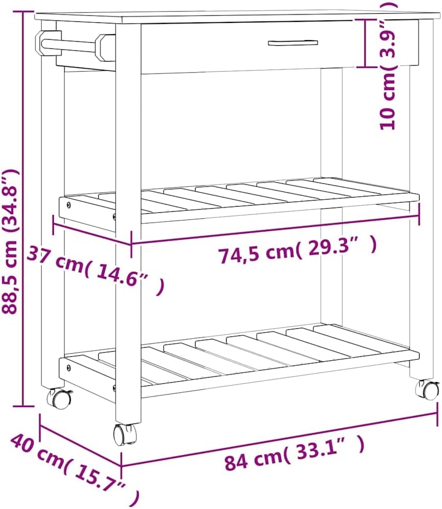 vidaXL Küchenwagen, Servierwagen mit viel Stauraum, Beistellwagen für Küche Wohnzimmer Badezimmer, T