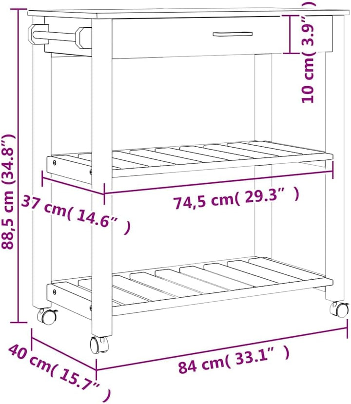 vidaXL Küchenwagen, Servierwagen mit viel Stauraum, Beistellwagen für Küche Wohnzimmer Badezimmer, T