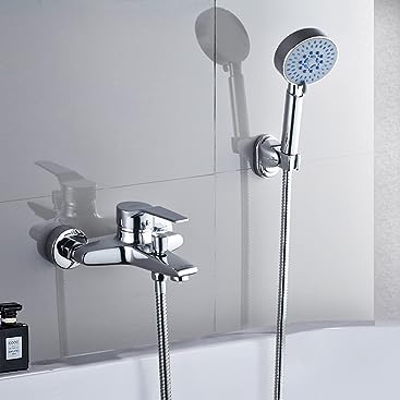 Badewannenarmatur mit Handbrause mit 5 Funktionen, BONADE Chrom Wannenarmatur Badewanne Wasserhahn i