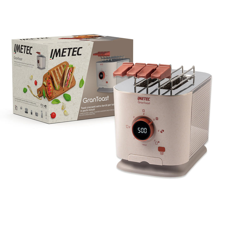 Imetec Grantoast - 2-Scheiben-XL-Toaster mit Schiebeklemmen für gefüllten Toast - 7 Bräunungsstufen,