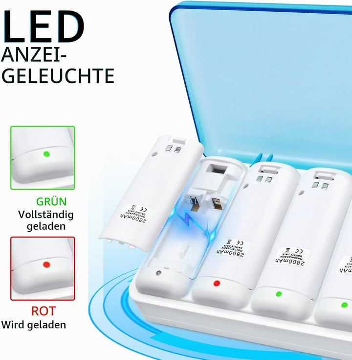 TechKen Wii Akku Ladegerät Set,Wii Remote Controller Ladestation Docking Station Wii Charger Mit 4 x