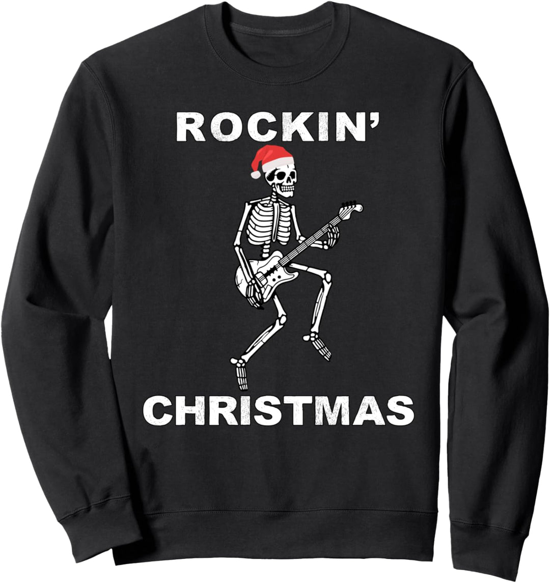 Retro Rock Musik tanzende Skelett Gitarre Weihnachten Sweatshirt