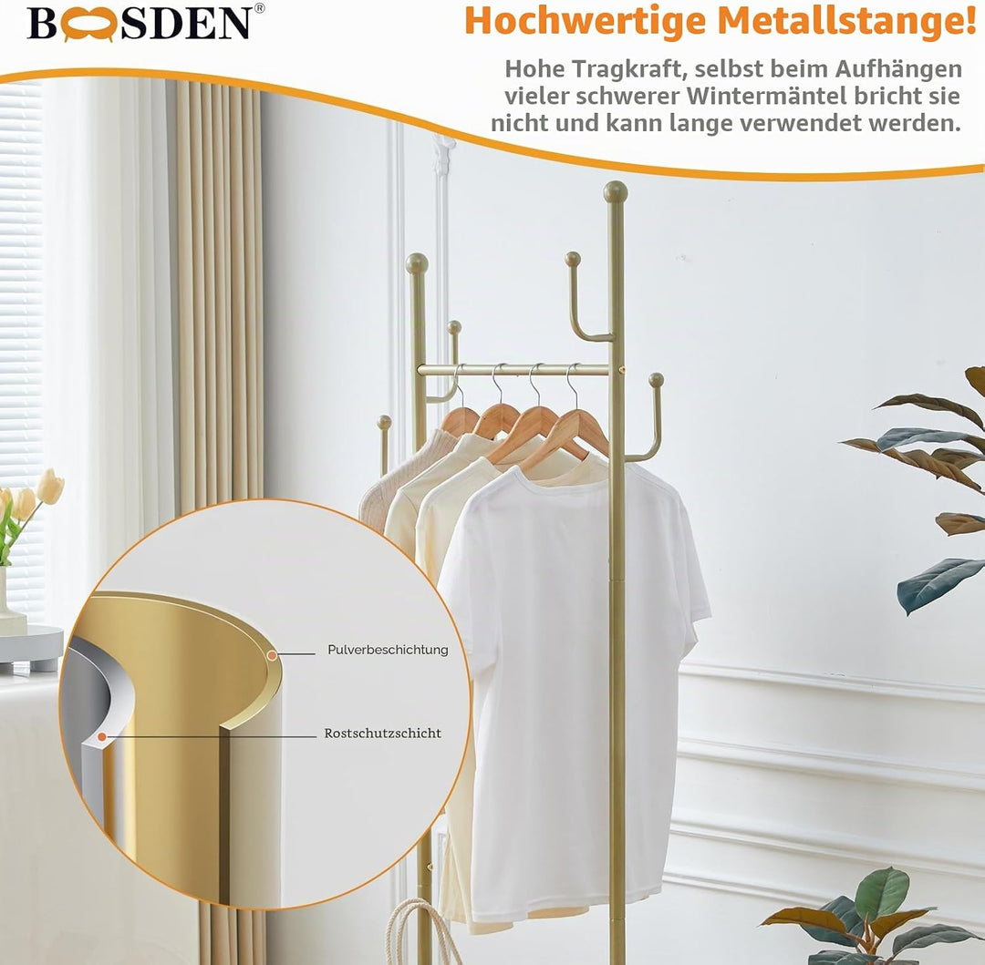 BOOSDEN Kleiderständer mit einem Querträger und Rollen, Metall-Kleiderständer, Mobile Kleiderstange