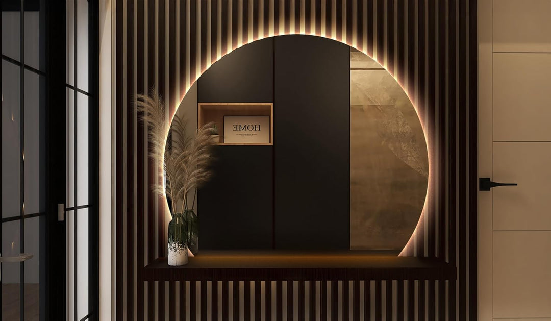 Tulup Rundes LED Warmlicht Badezimmer Make up Spiegel 70 cm mit abgeschrägten Kanten Spiegel halbrun