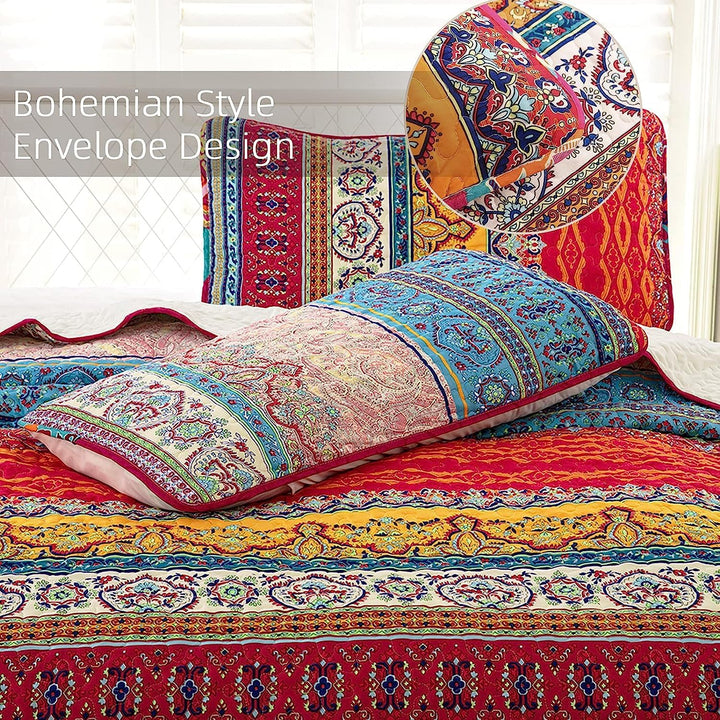 WONGS BEDDING Tagesdecke 200x220 Bettüberwurf Boho Decke Steppdecke 3 teilig Doppelbett Gesteppt Bet