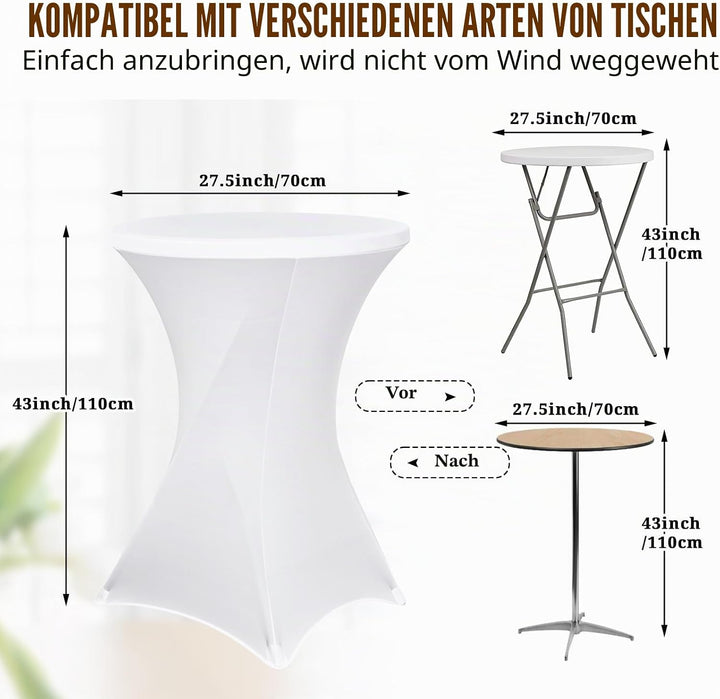Pesonlook 8er-Set Stretch Stehtisch Husse für Bistrotisch Ø 70-75 cm Elegante,Verstärkung im Fussber