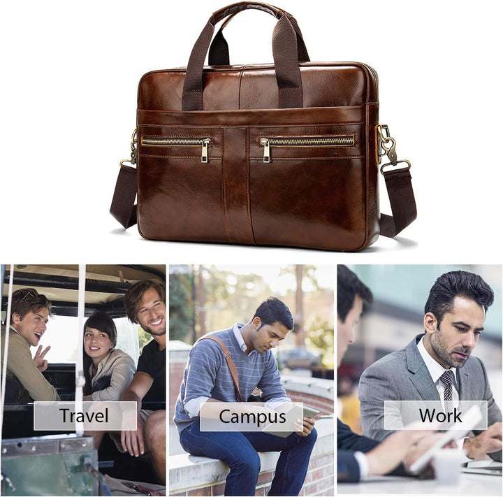 FANDARE Herren Laptop-Aktentaschen Leder Handtasche Business Umhängetasche Wasserdicht Crossbody Mes