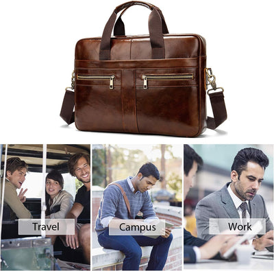 FANDARE Herren Laptop-Aktentaschen Leder Handtasche Business Umhängetasche Wasserdicht Crossbody Mes