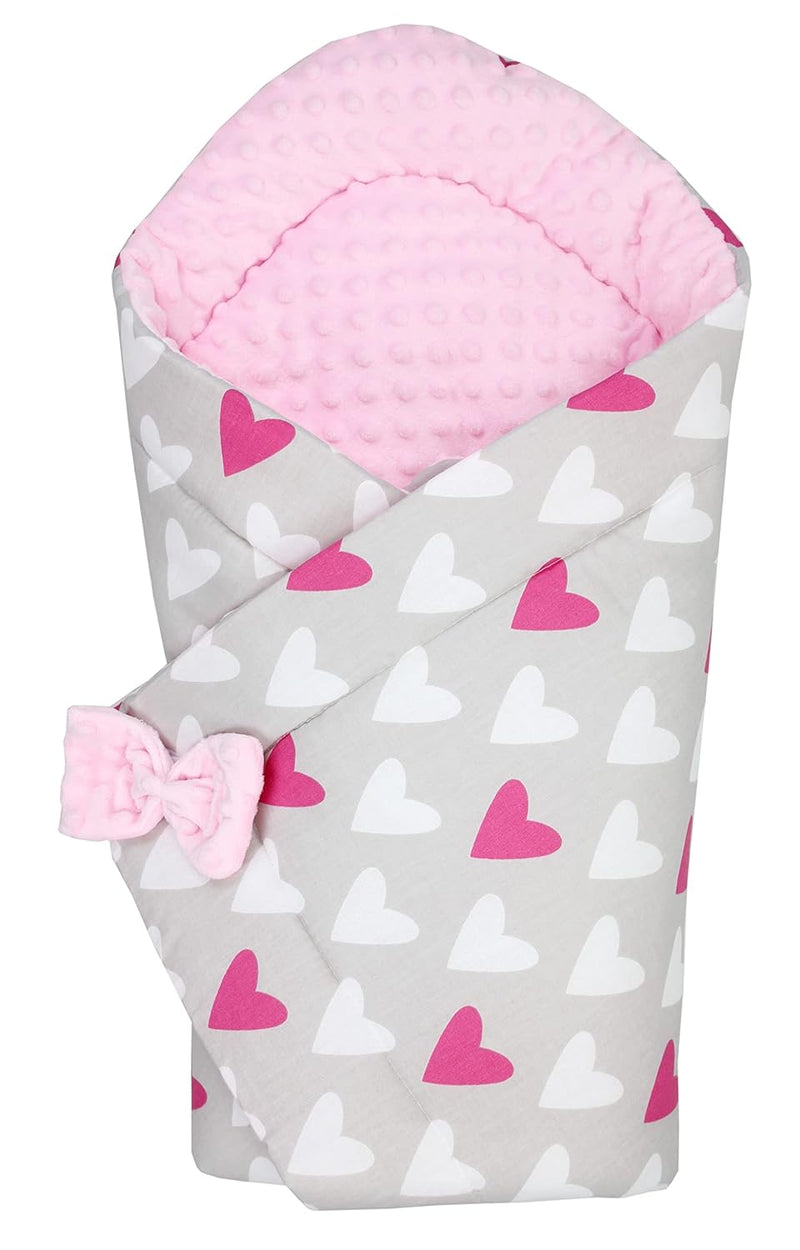 TupTam Baby Winter Einschlagdecke Warm Wattiert Minky, ca. 75 x 75 cm, Herzen Rosa / Weiss 75 x 75 c