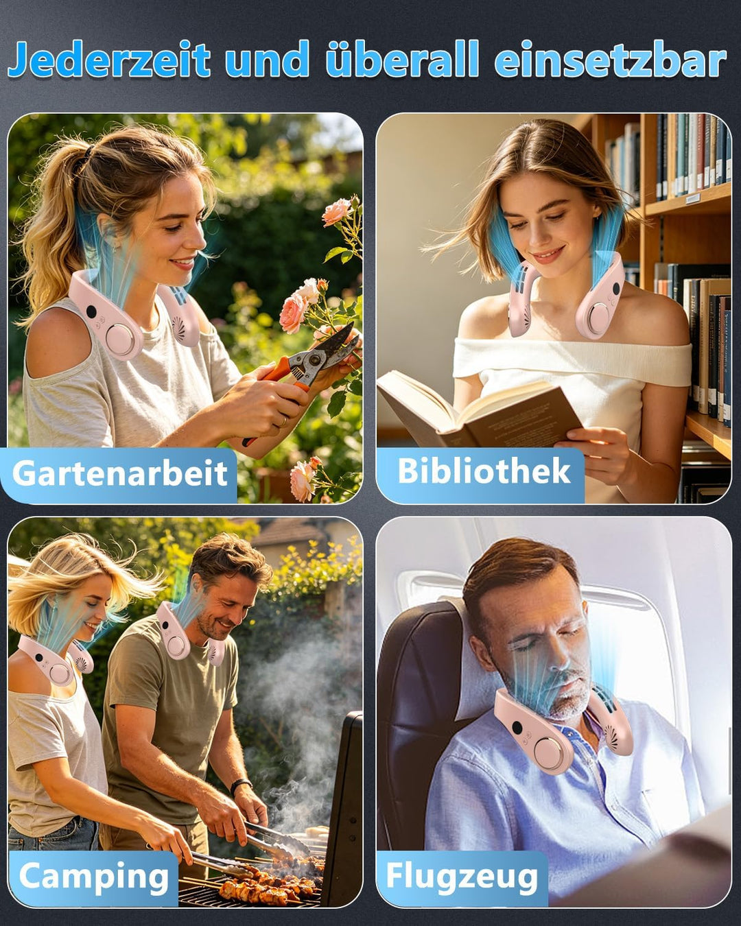 Kouric Nackenventilator mit Kühlung, Halsventilatoren Extra Leise (35dB) 24 Std. USB-C 5500mAh, 5 St