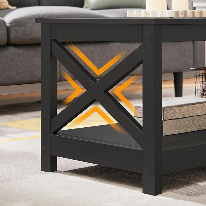 Yaheetech Couchtisch Kaffeetisch mit 2 Ablagen Sofatisch X-Form Stütze Wohnzimmertisch aus Holz Einf