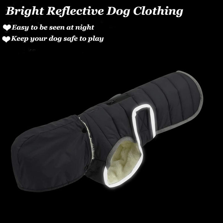 Winter Hundejacke with Abnehmbarem Hut, Hundemantel Wasserdicht Reflektierend Hund Mantel Warme Hood
