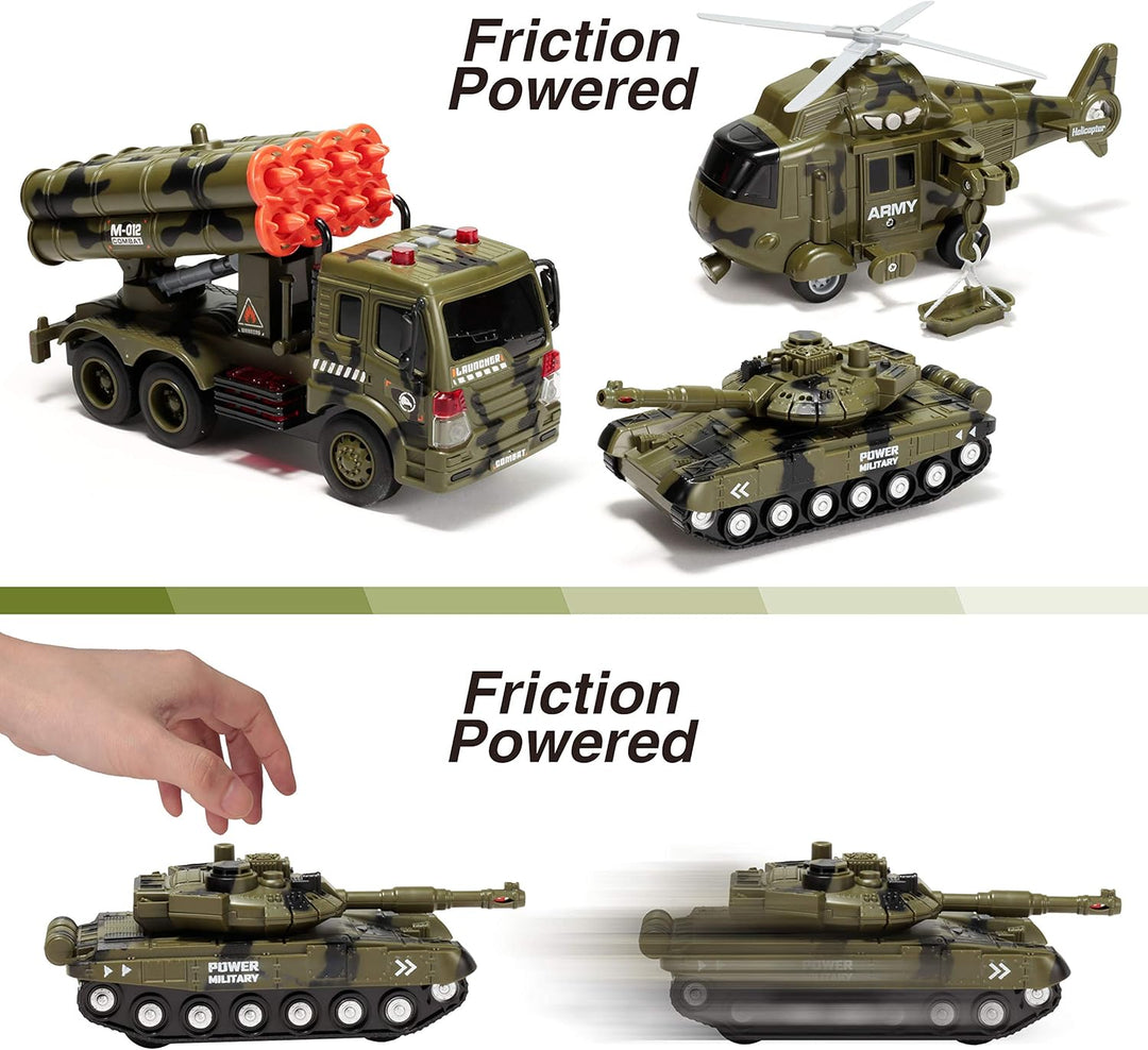 JOYIN 3 in 1 Reibungsbetriebenes Sirenen-Militärfahrzeugspielzeug mit Actionfiguren, einschliesslich