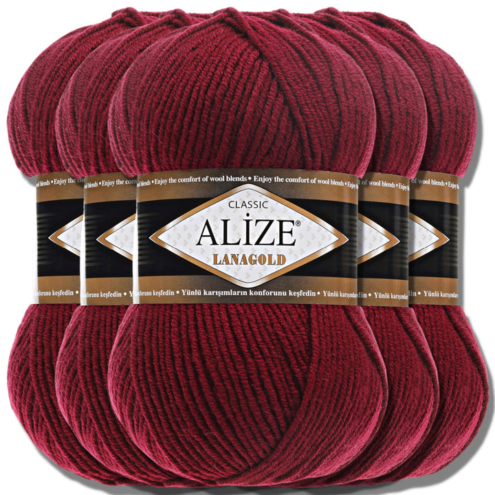 Alize 5 x 100g Lanagold Classic Türkische Premium Wolle Baumwolle und Acryl Uni Handstrickgarne | Ya
