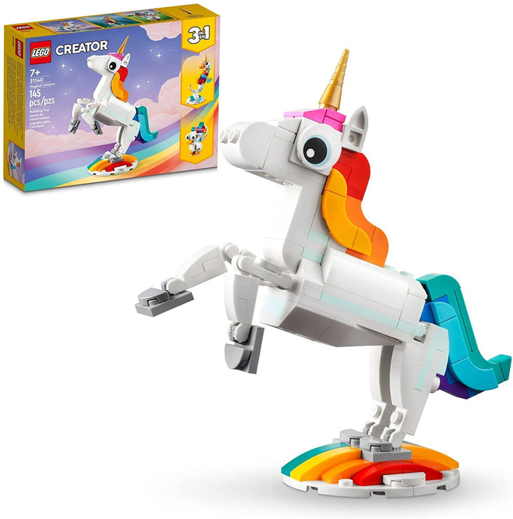 LEGO Creator 3 in 1 Magisches Einhorn Spielzeug, Verwandelt von Einhorn zu Seepferdchen zu Pfau, Reg