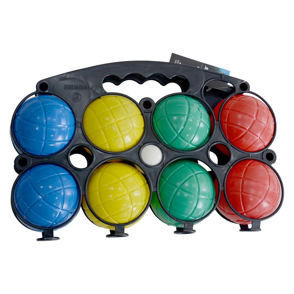 JELEX Boccia 8er-Set, Durchmesser 7,2 cm inkl. Tragekorb und Einer Zielkugel für Outdoor-Spiele im G