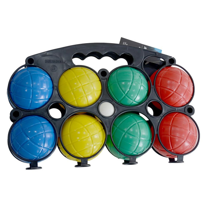 JELEX Boccia 8er-Set, Durchmesser 7,2 cm inkl. Tragekorb und Einer Zielkugel für Outdoor-Spiele im G