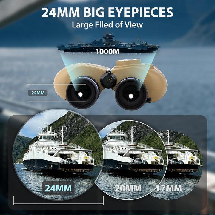 10x50 Marine Fernglas mit beleuchtetem Entfernungsmesser und Kompass, IPX7 wasserdicht, BAK4-Prismen