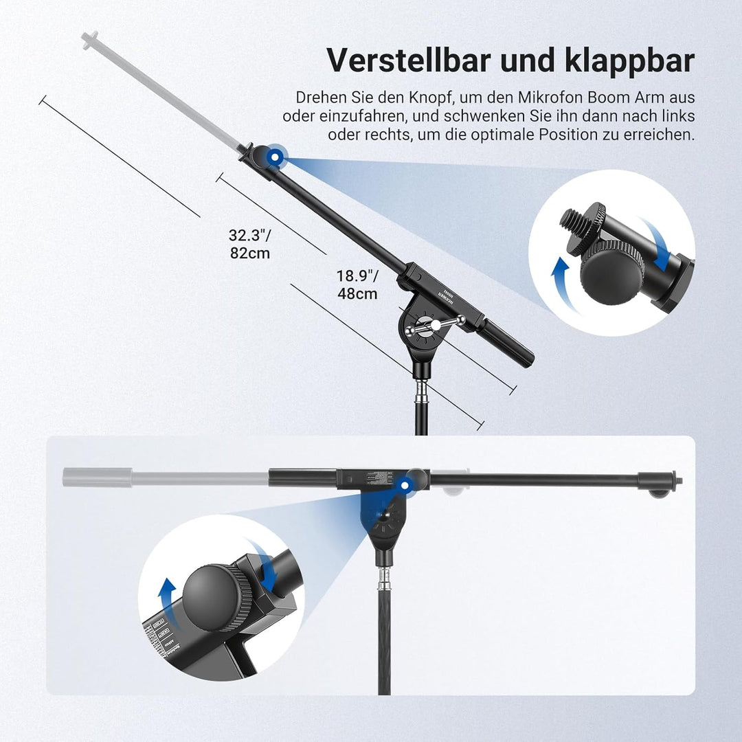 NEEWER Mikrofon Boom Arm für Microphone Stand, kompakte, tragbare Teleskop Verlängerungsstange aus A