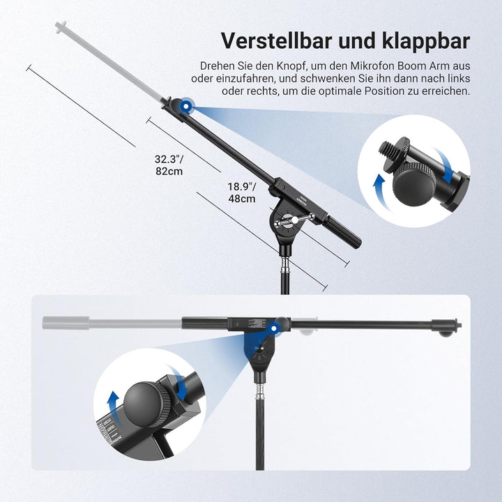 NEEWER Mikrofon Boom Arm für Microphone Stand, kompakte, tragbare Teleskop Verlängerungsstange aus A