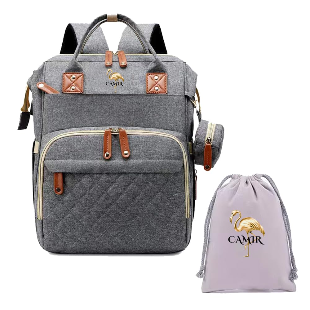 CAMIR Wickelrucksack, Rucksack für Kinderwagen, Wickeltasche, Mutterschaft, tragbar mit Haken für Ki