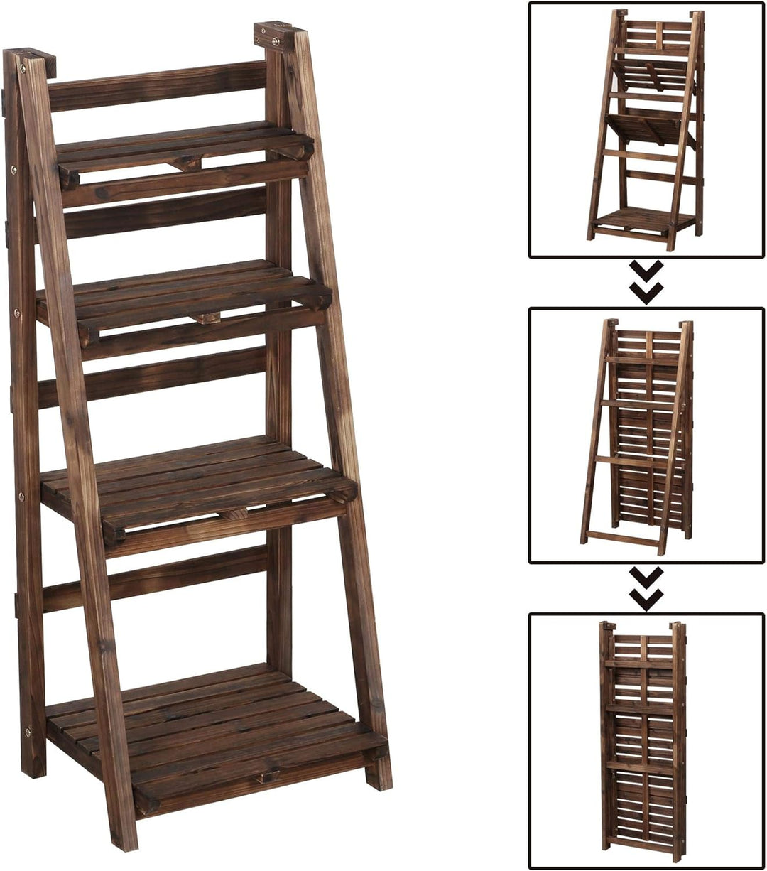 Yaheetech Leiterregal für Blumentöpfe, Pflanzenständer Balkon, Blumentreppe 4-Ebenen Blumenständer P