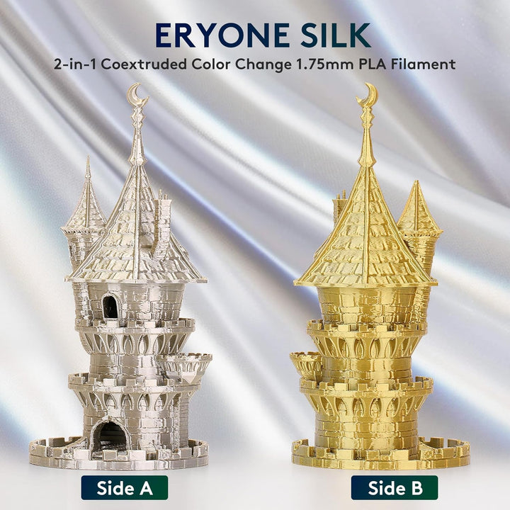 ERYONE Dual Zweifarbig PLA Filament 1.75mm, 3D Drucker Filament 1kg Spule +/- 0,02 mm, Seide Gold &