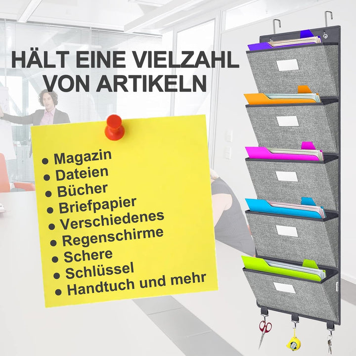 VERONLY Hängeorganizer Büro ordner für Wand - Hängeaufbewahrung Wandorganizer 5 Taschen Aufbewahrung
