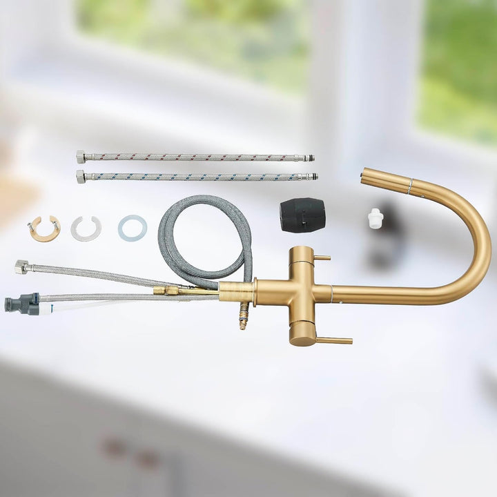 3 Wege Wasserhahn Küche Mischbatterie Küche Gebürstetes Gold,Wege Filter Osmose Wasserhahn Küche Gol