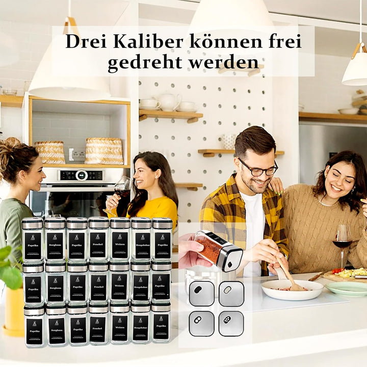24 Gewürzstreuer Eckig, Gewürzgläser mit drehbarem Gewürzlochdeckel, einzigartige grosse Trichter, z