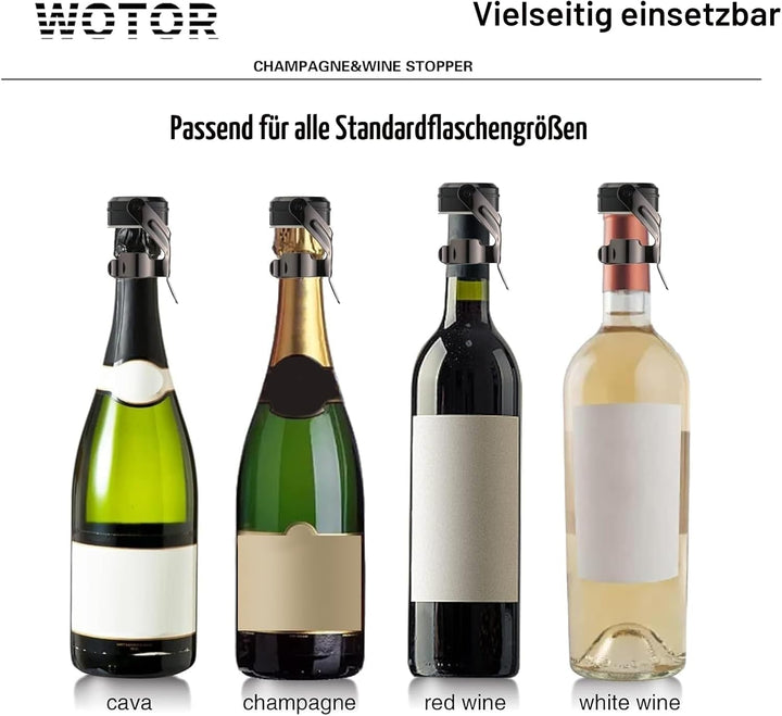 WOTOR Sektverschluss und Weinverschluss Edelstahl Sektflaschenverschluss Wiederverwendbar weinflasch
