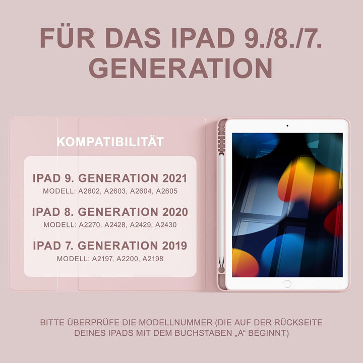 Tastatur Hülle für iPad 10.2 Zoll (9/8/ 7 Generation - 2021/2020/2019), Schutzhülle mit TPU Rückscha