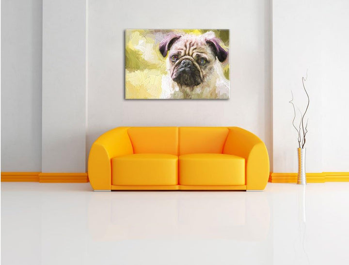 Pixxprint Mopsporträt Kunst / 100x70cm Leinwandbild bespannt auf Holzrahmen/Wandbild Kunstdruck Deko