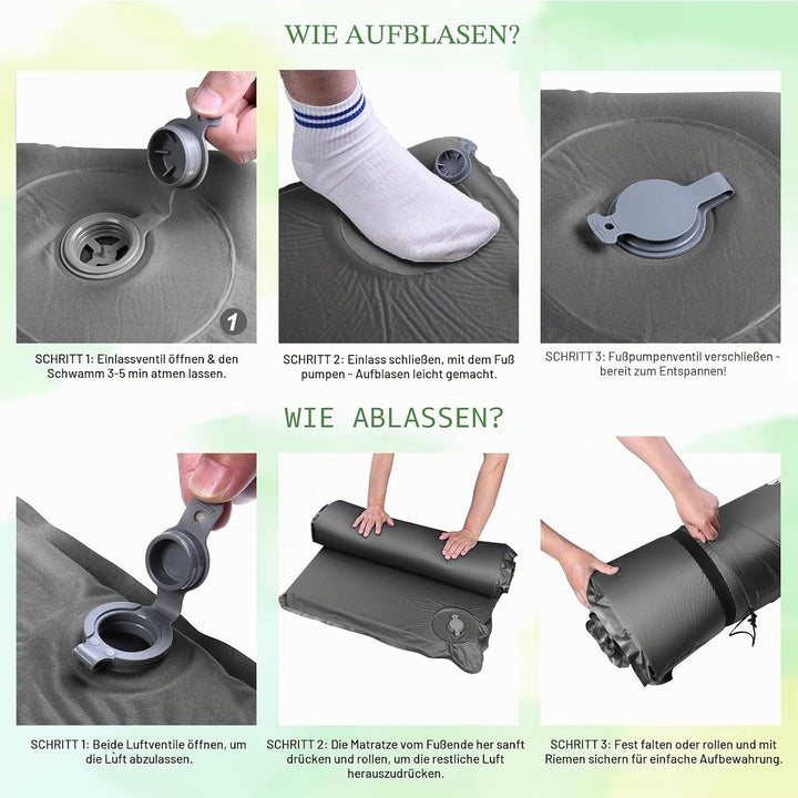 WARMTUYO Camping Isomatte, R-Wert 8,5, Extra Warme Schaumstoff-Schlafmatte mit Integriertem Kissen,