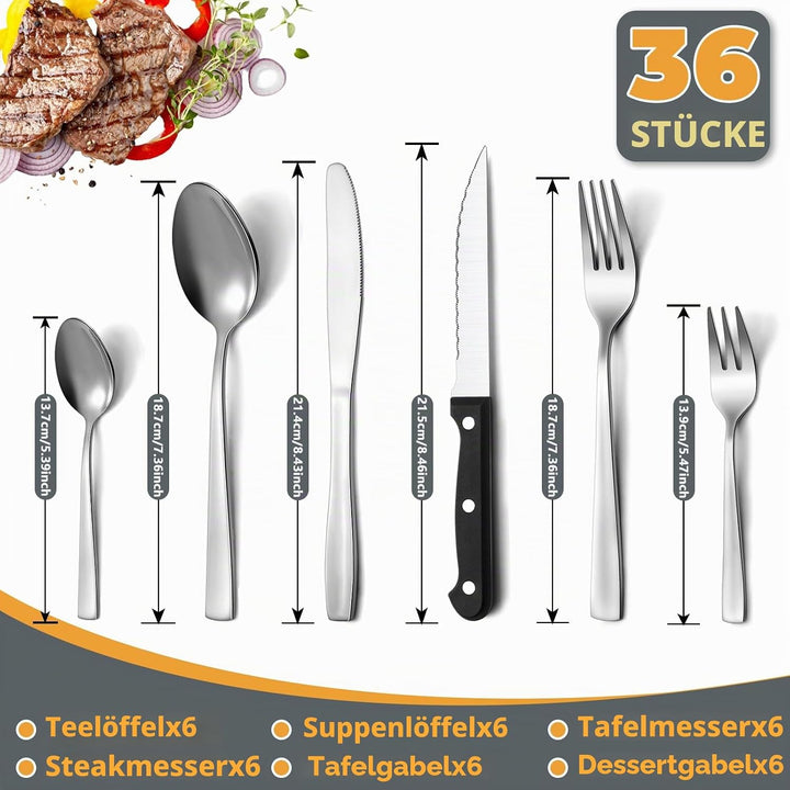 Pleafind Besteck Set, 36 Teilig Besteck für 6 Personen, Hochwertiges Besteckset aus Edelstahl, Beste