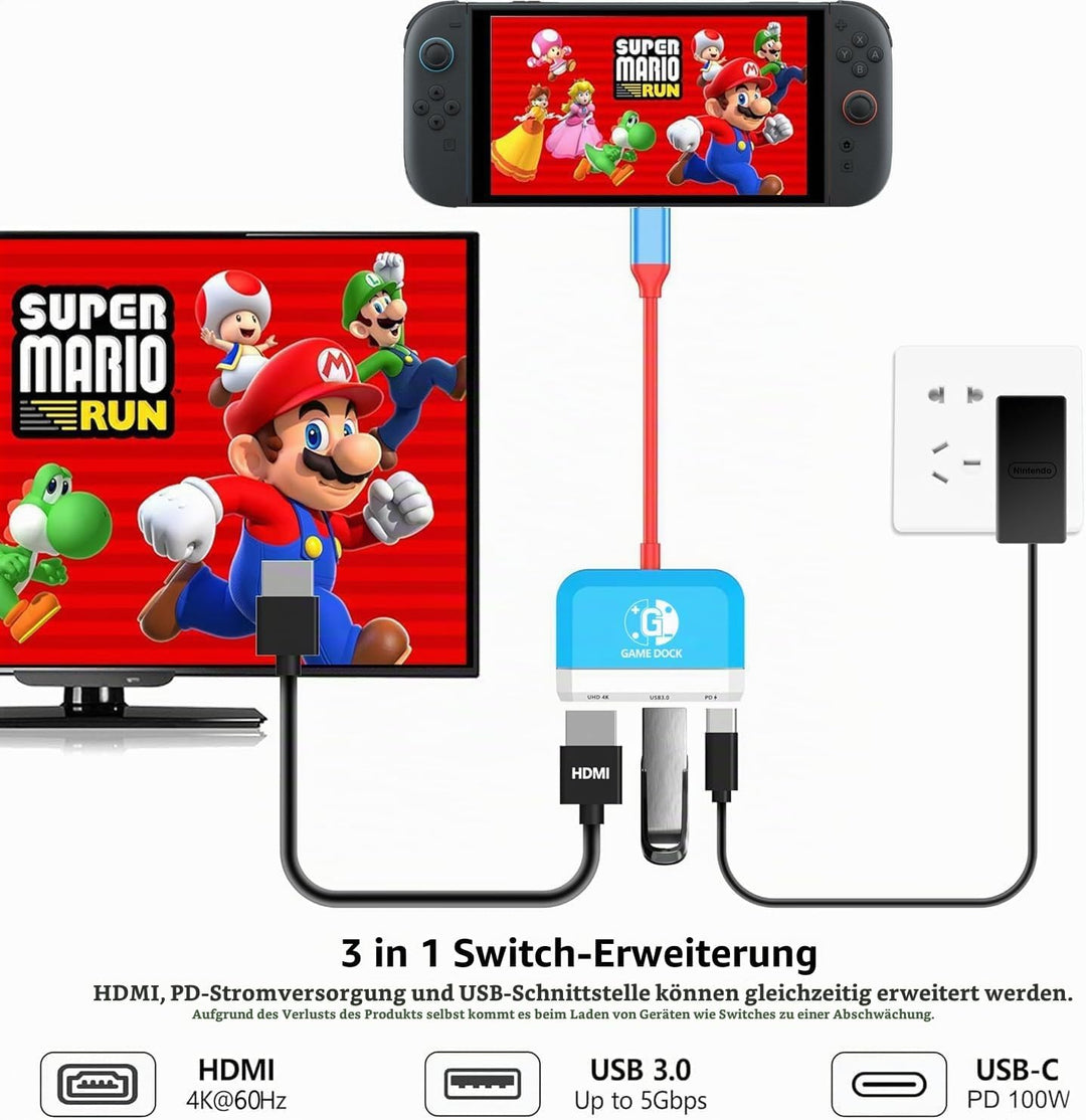 Switch Dock für Nintendo Switch/OLED Switch, 3-in-1 Mini Switch TV Dock mit 4K HDMI USB 3.0 Port USB