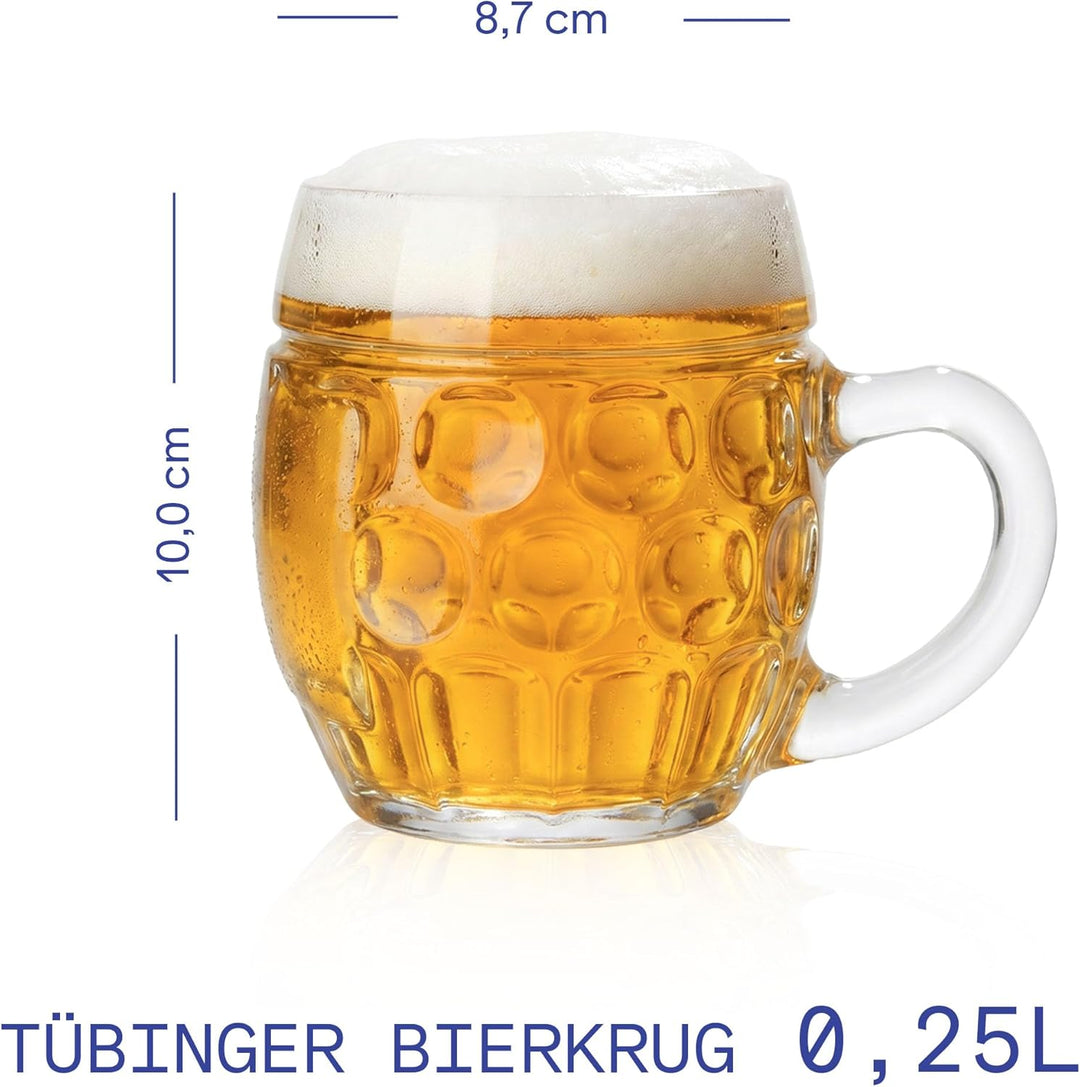 Oberglas Tübinger Augenkanne Bierkrug mit Schild / 6er Set Bierkrüge 250 ml mit Füllstrich/Stabiler