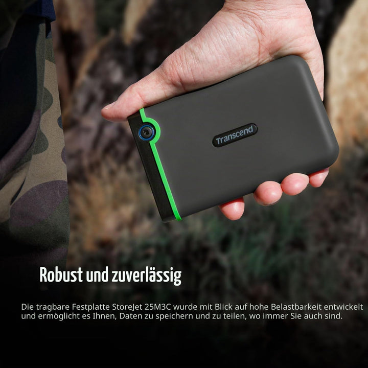 Transcend 2 TB USB Type-C Storejet 25M3C – 2, 5 Zoll Externe Festplatte Stossfest Typ C TS2TSJ25M3C,