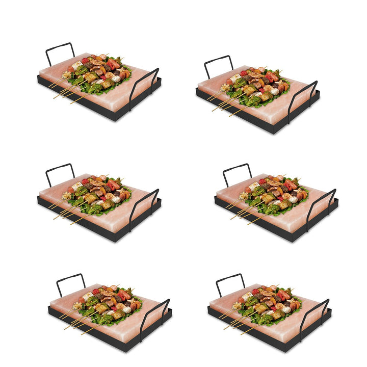 6x Pack XXL Salzstein zum Grillen, 20x30x3cm Salz Grillsteine Mit Eisenplatte, Wiederverwendbar Salz