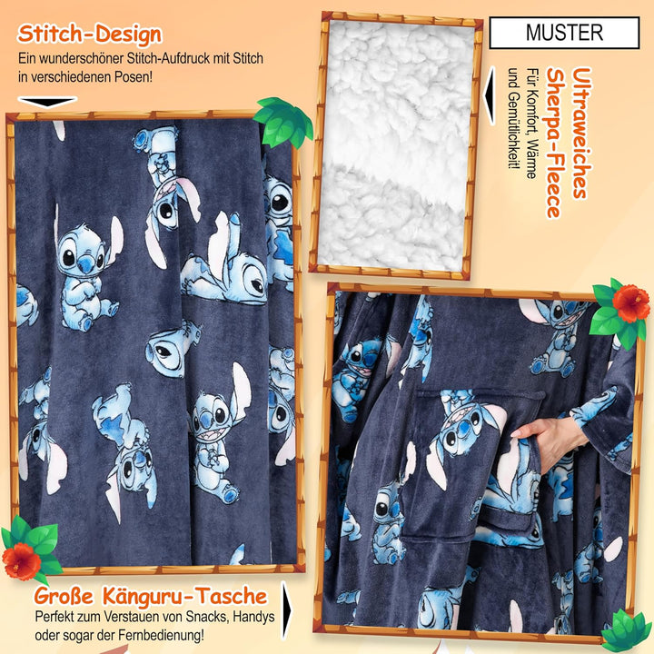 Disney Stitch Kapuzenpullover Damen Oversize Hoodie Decke mit Ärmeln Sherpa Weiche Warme und Komfort