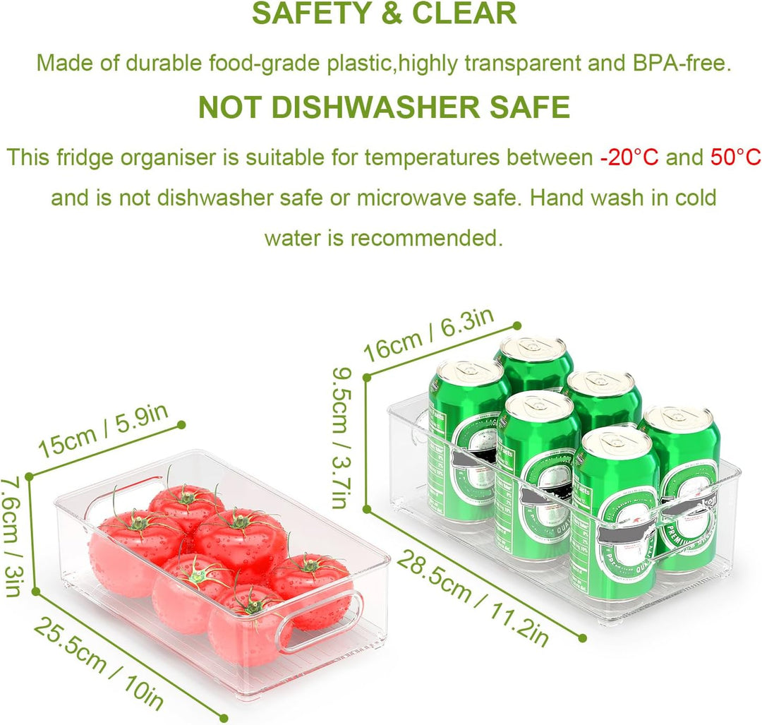 FINEW Kühlschrank Organizer 8er Set (4 Gross/4 Mittel Behälter), Stapelbare Speisekammer Vorratsbehä