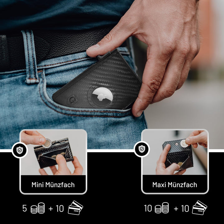 GenTo - AirTag Slim Wallet mit Münzfach - TÜV geprüfter RFID NFC Schutz - Kartenetui Kreditkartenetu