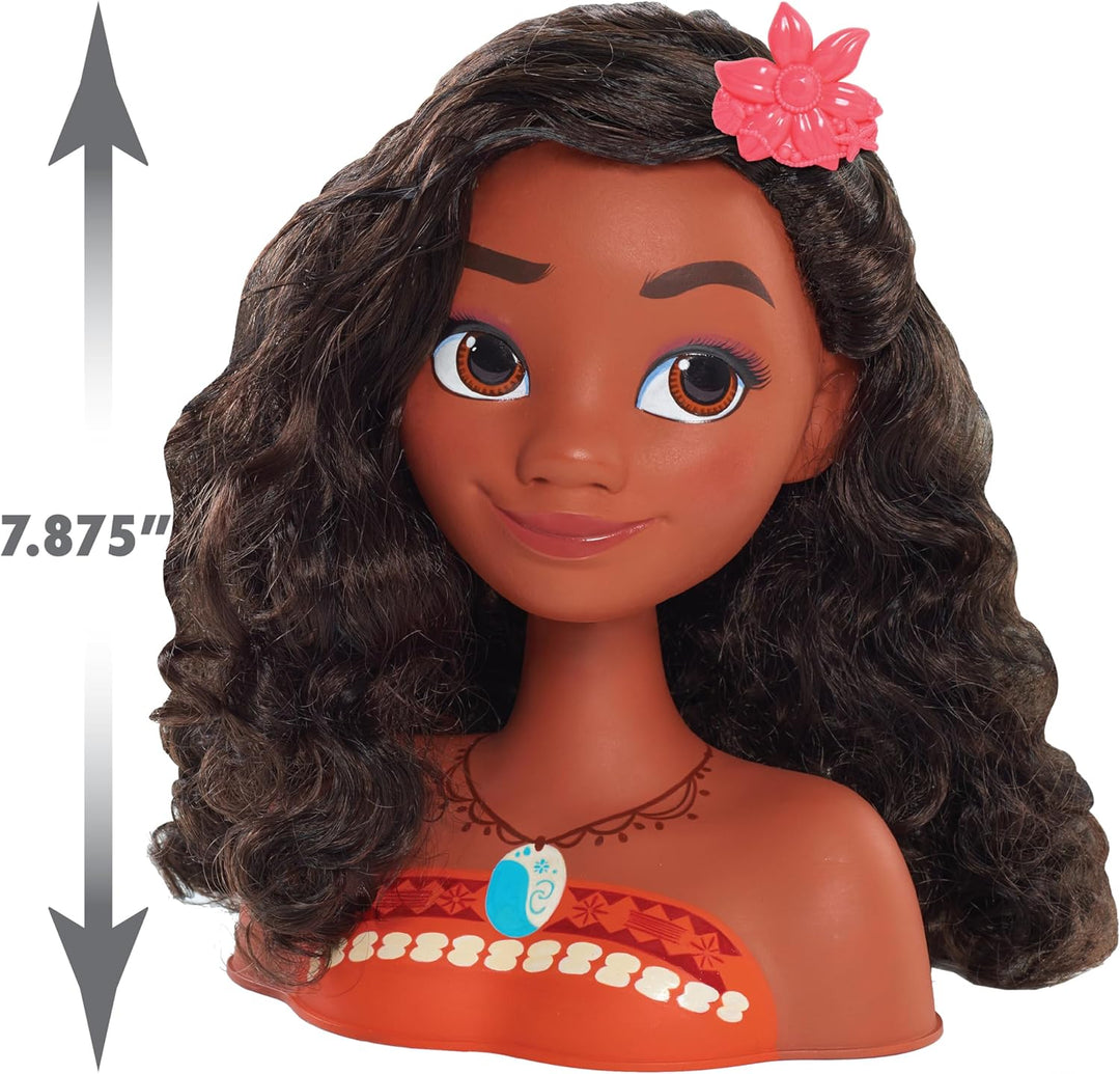 Just Play Disney Princess Moana Frisierkopf mit Zubehör, 14-teilig, schwarzes Haar, braune Augen, Ki